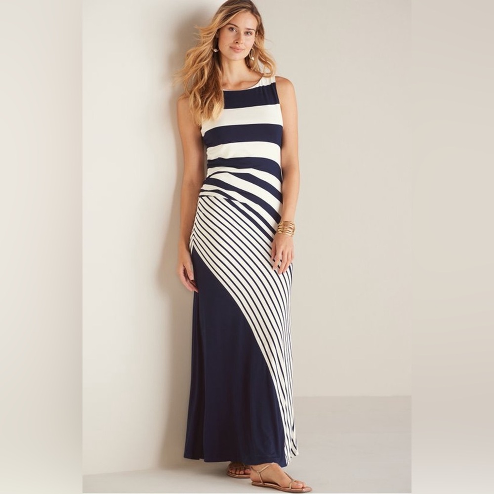Soft Surroundings Vela Infinity Striped Navy and White Maxi Dress